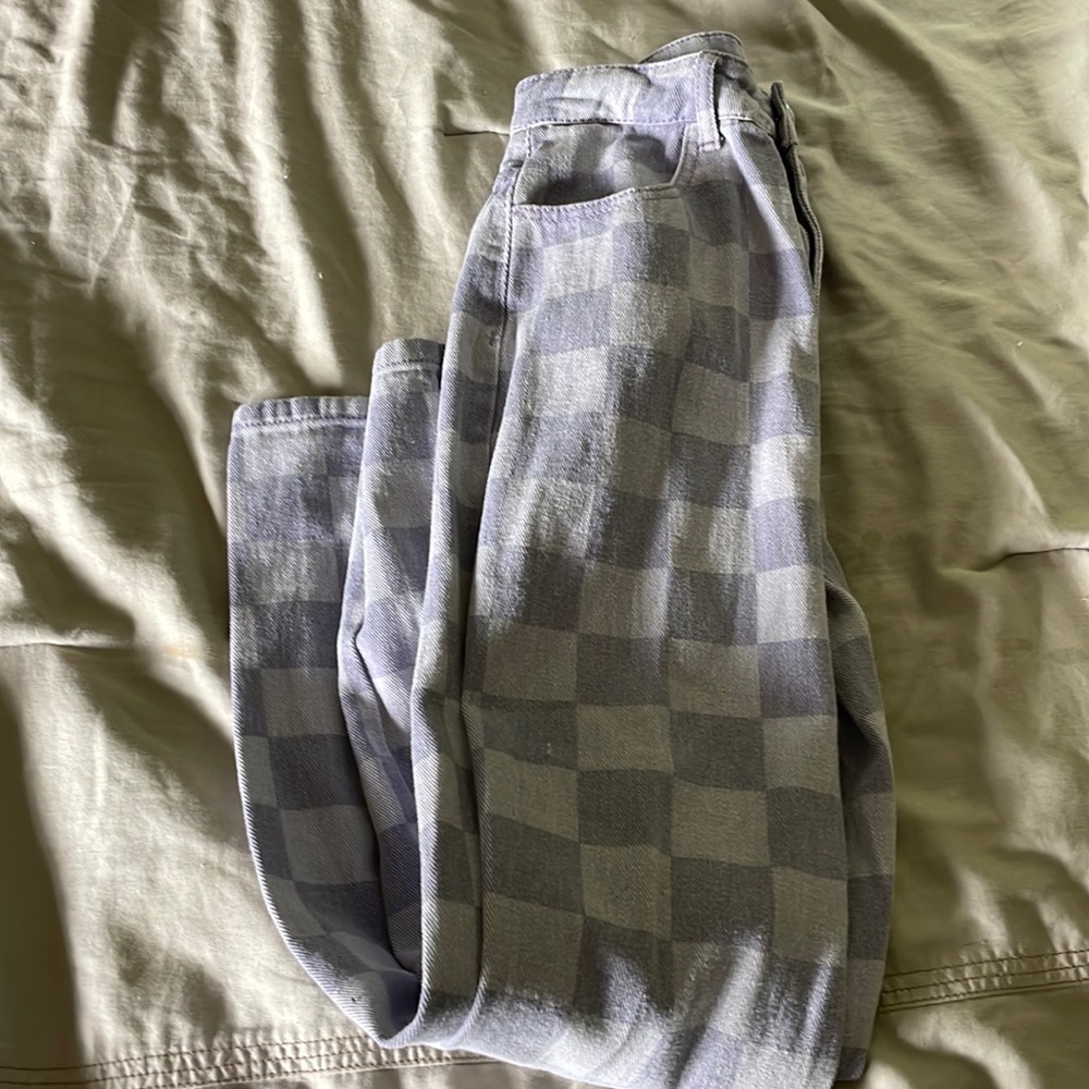 Purple Checkered Jeans High Waisted